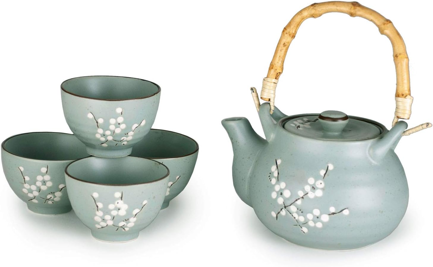 hinomaru 系列 kagetsu 釉面陶瓷日本樱花茶具 24 液量盎司茶壶带藤柄